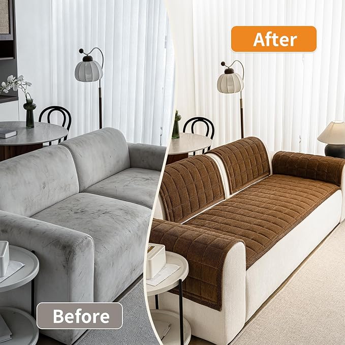 Couch Covers for Dogs, Non Slip Washable Pet Couch Covers for Sofa | 27.6”x82.7” Dark Brown Soft Velvet Sofa Covers for 3-4 Cushion Couch, Couch Protect Against Pet Hair, Scratches & Stains - Image 5