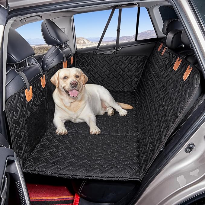 MAXFUT Dog Car Seat Cover for Back Seat,Back Seat Extender for Dogs | Hard Bottom Dog Hammock,Waterproof,Scratch Resistant Leather,Strong Support,Back Seat Protector for Car/SUV/Small Truck,Black by Unknown