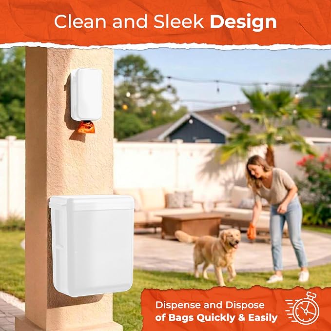 PEXTER Dog Poop Bag Dispenser - Outdoor or Indoor Pet Waste Bag Dispenser Station - Stick-On or Screw-On Wall Mount - Poop Bags Storage Outdoor Container - Includes 4 Doggie Bag Rolls (White) - Image 8