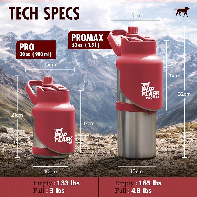 PupFlask Pro Portable Insulated Dog Water Bottle, Stainless Steel Bowl | 30 or 50 oz Leak-Proof Thermos Dispenser Keeps Water Cold 24+ Hours, Built-In Flip Cup for Walking, Hiking and Travel - Image 5