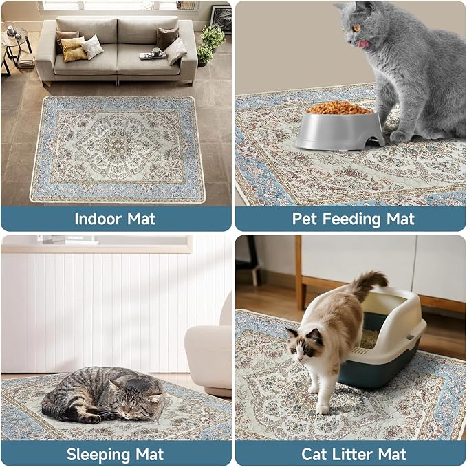 Cat Litter Mat 2 Pack, Reusable Large 36"x48" Kitty Litter Trapping Mat, Machine Washable Litter Mats for Cats, Waterproof & Non-Slip Compatible with Cat Box(Grey Medallion) - Image 5