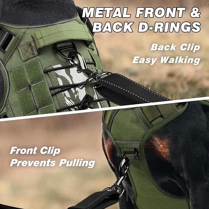 WINGOIN Green Tactical Dog Harness for Small Dogs,No Pull Dog Harness | Heavy Duty with Handle,Adjustable Reflective,Military K9 Body Pet Vest,for French Bull Pugdog,for Walking Training Running - Image 2