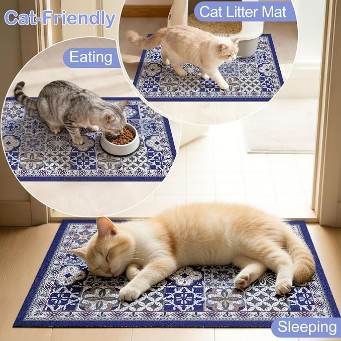 24"x15" Cat Litter Mat Waterproof Non-Slip Litter Trapping Pad | Soft Mesh Litter Box Mat With A Decorative Pattern Captures Scatter Effectively To Keep Floors Clean And Tidy - Image 7