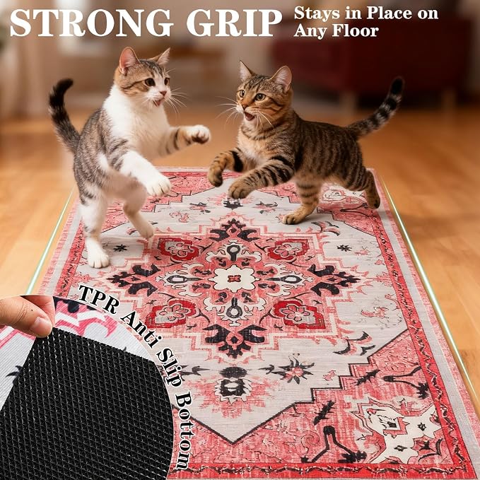 EXPAWLORER Cat Litter Mat, 28”x36” Medium Non-Slip Urine Waterproof Litter Trapping Mat Easy to Clean Washable Litter Box Mat for Floor Soft on Kitty Paws, Indoor Food Mats Rug Pads for Bathroom Pink - Image 5