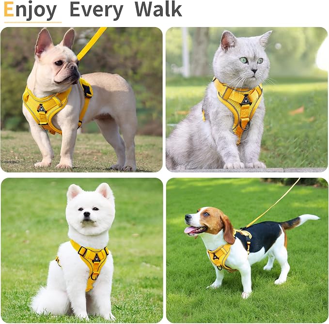 Dog Harness Medium Sized Dog Pet Vest with Leash Set Yellow L | Adjustable Puppy Vest Harness, No Choke No Pull, Soft Padded, Step-in Dog Vest, Reflective Cat Harness, Breathable Air Mesh - Image 6