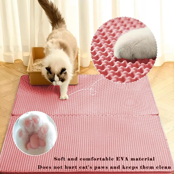 HCY&WLD Cat Litter Mat, Honeycomb Double Layer Litter Trapping Mat | Safe Materials, Soft on Paws, Waterproof Urine Proof Non-Slip, Protects Floors, Less Waste, Easy to Clean, Pink, 45" x 26" - Image 3