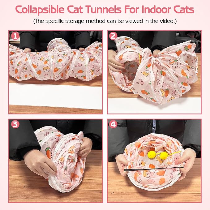 PINVNBY Large Rabbit Tunnel，Collapsible Rabbit Tunnels for Indoor Bunnies Bunny Hideout with 5 Types of Chewing Toys for Ferret Kitten Small Animals (T Shape) - Image 4