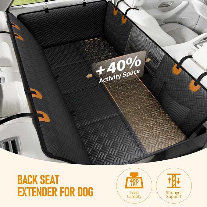 Dog Car Seat Cover for Back Seat, Hard Bottom Back Seat Extender for Dog | Back Seat Pet Cover for Dogs - Supports 400lbs, Waterproof Heavy Duty Scratch Resistant, Dog Hammock for Full-Size Trucks/SUV - Image 2