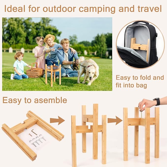 Elevated Dog Bowl Stand Adjustable Dog Food Holder 14”H Large Bamboo | 14” Elevated Dog Bowl Stand, Large Dogs, Adjustable, Fits 8”-11” Bowls, Single Bowl Holder, Natural Bamboo, Classic - Image 8