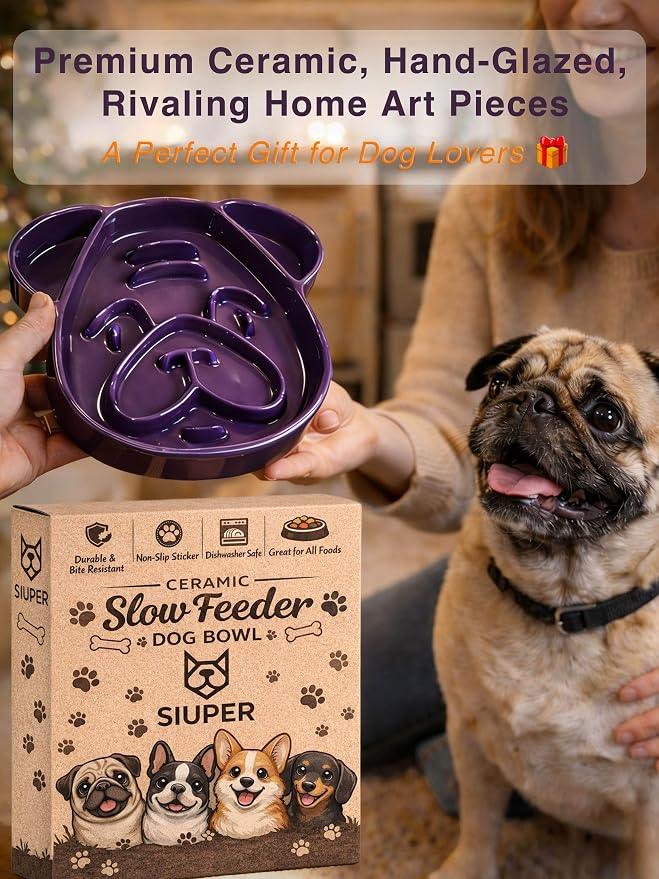 Cute Ceramic Slow Feeder Dog Shape, 1.5 Cups Pet Food Bowl for Small & Medium Breed. Bite-Resistant, Dishwasher Safe, Maze Design to Prevent Fast Eating, Bloat, Choking. Gift for Dog Lovers - Image 8