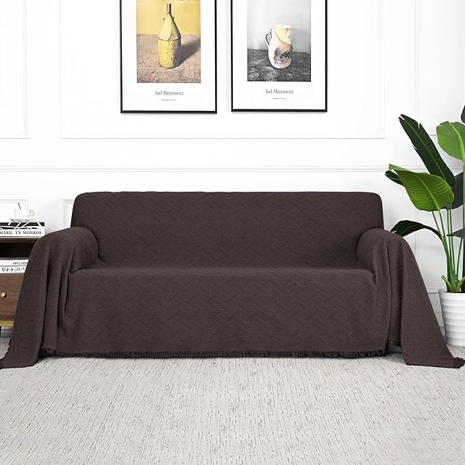 MYSKY HOME Chocolate Geometrical Sofa Covers, Couch Cover for 2 Cushion Couch, Sectional Couch Cover Living Room Sofa Throws Sofa Slipcovers for Pets, & Kids (X-Large, 71" x 118", Chocolate) by MYSKYHOME