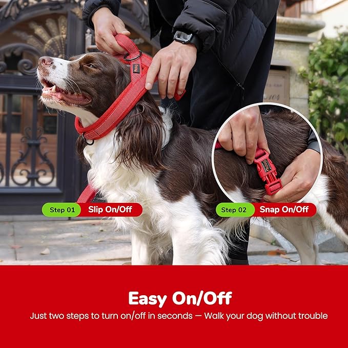 No Pull Dog Harness for Medium Dogs, Breathable Mesh Padded, Red, M | Quick Fit, Easy On and Off, Adjustable, Reflective Vest Harness for Night Safty, Easy for Walking and Training, Chest 21-26" - Image 4