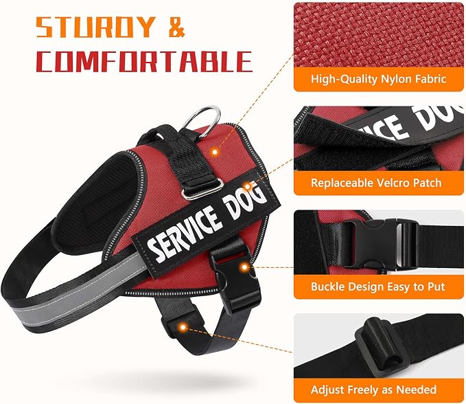 MUMUPET Service Dog Vest, No Pull & Reflective Dog Harness, Red, XL | Easy Control Handle, Soft & Breathable Padding, Adjustable Fit for Small to Large Dogs, 2 Removable Patches - Image 2