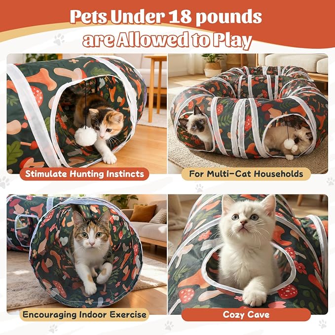 Cat Tunnel for Indoor Entertainment, Tear-Resistant Cat Play Tube with Play Ball, Collapsible Pet Tube with Interactive Peephole, Ideal for Outdoor Exercise for Kittens Puppies Rabbits (8-Shaped) - Image 4