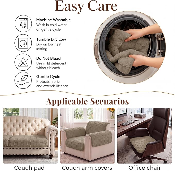 Foxdecor Couch Arm Covers for Sofa Arm Chair Covers Set of 2 | Sofa Arm Covers Cat Scratch Resistant Couch Protectors, Washable Armrest Cover Furniture Arm Covers, Brown 20x20 in - Image 7