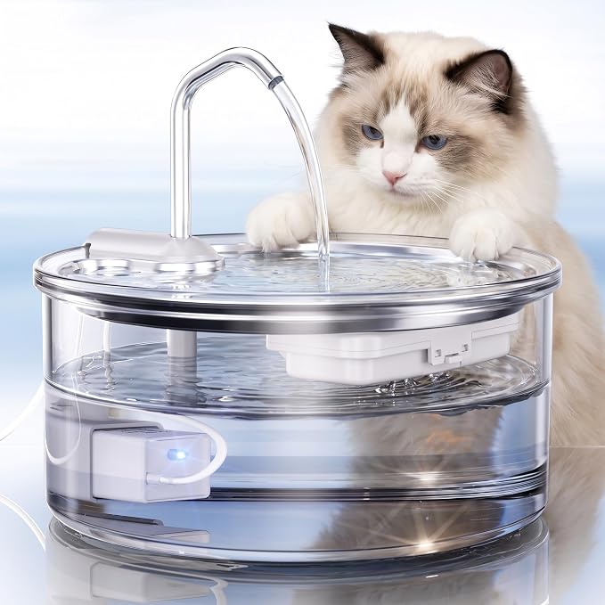 Tomxcute Glass Cat Water Fountain, 108oz Quiet Pet Dispenser for Drinking | Prevents Feline Acne, Visible Water Level, Sleep-Friendly Silent Pump, Dishwasher Safe, 3-Layer Filtration by TOMXCUTE