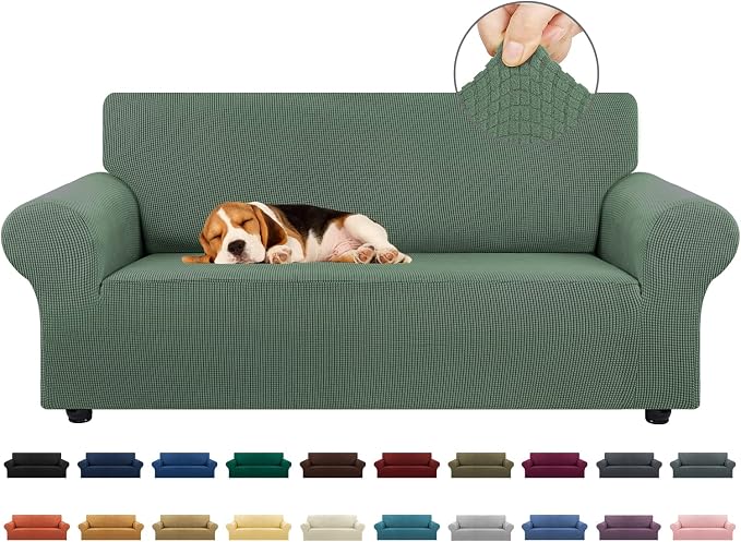KEKUOU Loveseat Couch Cover, 2 Cushion Couch Slipcover,Greyish Green | 1-Piece Stretch Sofa Cover Pet Friendly (55"-78") Furniture Protector Soft Jacquard, Elastic Bottom for Dogs & Kids by KEKUOU