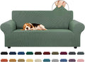 KEKUOU Loveseat Couch Cover, 2 Cushion Couch Slipcover,Greyish Green | 1-Piece Stretch Sofa Cover Pet Friendly (55"-78") Furniture Protector Soft Jacquard, Elastic Bottom for Dogs & Kids by KEKUOU