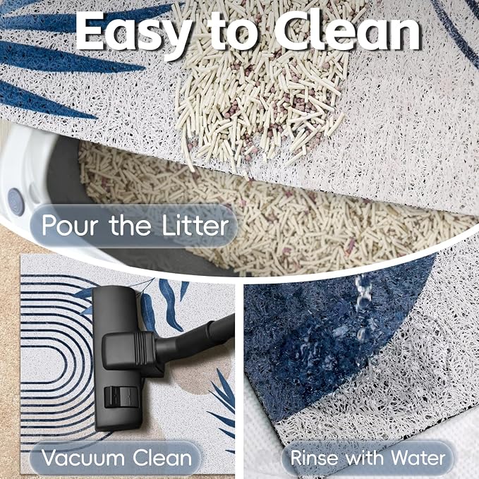 Cat Litter Mat Litter Trapping Mat, 40"x30" Waterproof Urine Proof Litter Box Mat Catcher Mat Non-Slip Washable for Kitty Kitten, Blue - Image 6