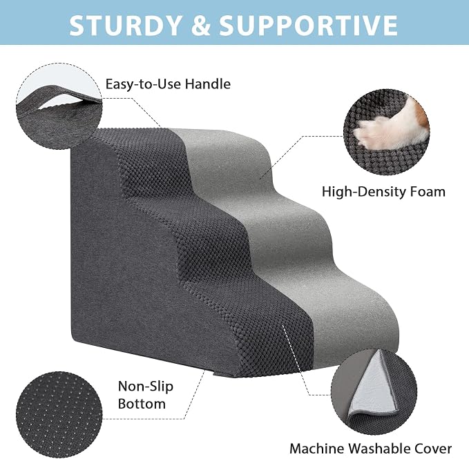 Garnpet Dog Stairs for High Beds, 5-Step Dog Steps for Small Dogs and Cats, Foldable Pet Stairs for High Bed Climbing, Non-Slip Balanced Pet Step Indoor, Dark Grey - Image 6
