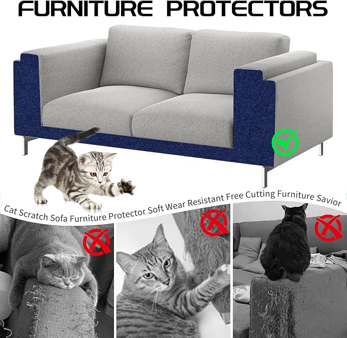 2 Pcs Total 78.8"x15.8" Cat Scratch Mat, Cat Scratch Couch Furniture Protector, Trimmable Self-Adhesive Cats Scratch Pads, DIY Cat Scratcher for Wall Protector and Covering Cat Tower (Blue) - Image 3