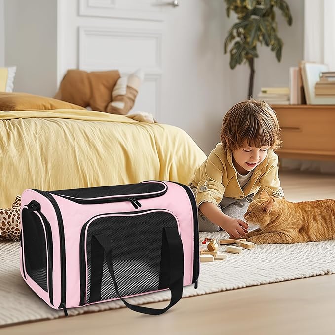 Cat Carrier Soft Up to 16 Lbs, Breathable Pet Travel Bag with Steel Frame | Lockable Zippers, Fits Small Dog, Kitten, Puppy,Rabbit,Medium Travel Carrying Case for Kennel Car Airline Transport，Pink - Image 6