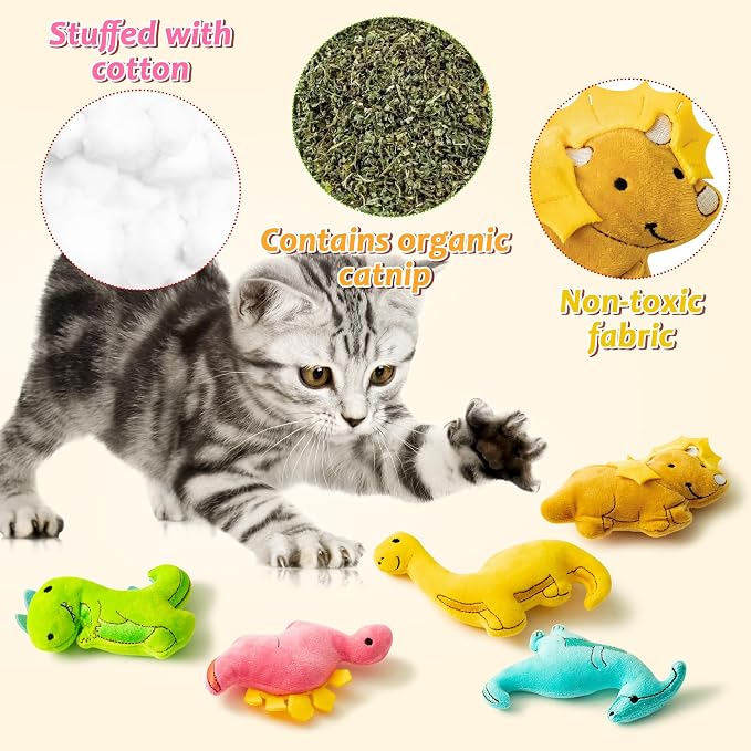 MALLMALL6 5Pcs Dinosaur Catnip Toys for Cat, Indoor Cat Chew Bite Kick Catmint Pet Supplies for Kitten Lover Gifts, Interactive Pet Toy with Cute Expression - Image 3