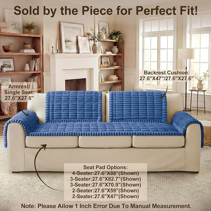 decorUhome Couch Cover for Dogs, Non Slip Fuzzy Thick Pet Sofa Protector | Pet Friendly, Machine Washable, Fits 3-Cushion Sofa, Protects Against Pet Hair & Daily Messes, Navy Blue, 27.6" x 70.9" - Image 11