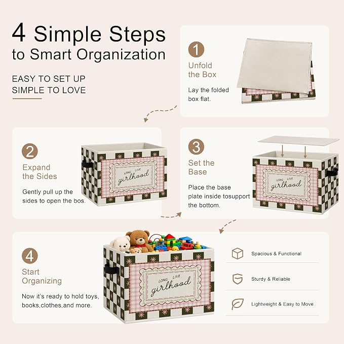 Girls Nursery Storage Bins Box, Sweet Positive Collapsible Organizer Basket | affirmative cheerful storage box basket for books clothes, pink gingham organizer for nursery bedroom playroom, 10x14 in - Image 7