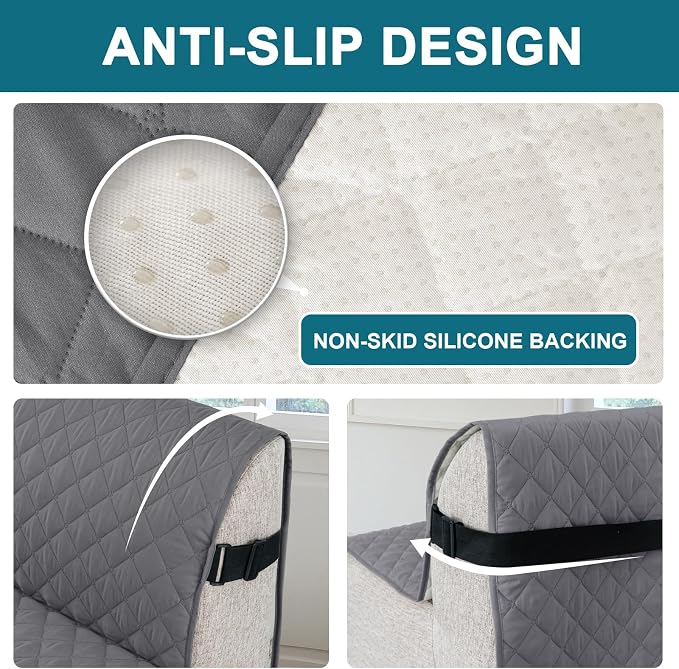 Turquoize 100% Waterproof Futon Cover Futon Slipcover Washable Armless Sofa Bed Slipcover Protector Seat Width Up to 70" with Adjustable Elastic Strap Anti-Slip for Dogs, Gray - Image 4