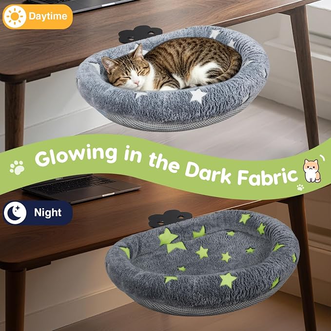 Cat Desk Bed, Adjustable Cat Desk Hammock, Cat Bed for Desk | Glow in The Dark, Removable Washable Cover, Sturdy Metal Frame, Desk Cat Bed, Cat Desk Perch, Supports up to 50 Lbs - Image 2