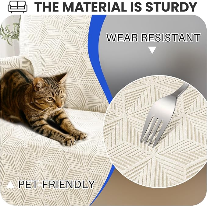 YEMYHOM 1 Piece Stretch Oversized Couch Covers for 4 Seat, Jacquard Extra Large Sofa Cover with Non-Slip Elastic Bottom, Thickened Slipcover Furniture Protector for Dogs Pets (X-Large, Beige） - Image 5