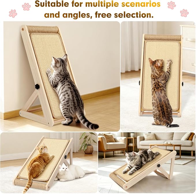 Sisal Cat Scratcher, 21 in Wooden Cat Scratching Board, 3 Spare Changeable Pads,Vertical cat Scratcher, cat Scratch Post for Indoor Cats - Wood Color - Image 6