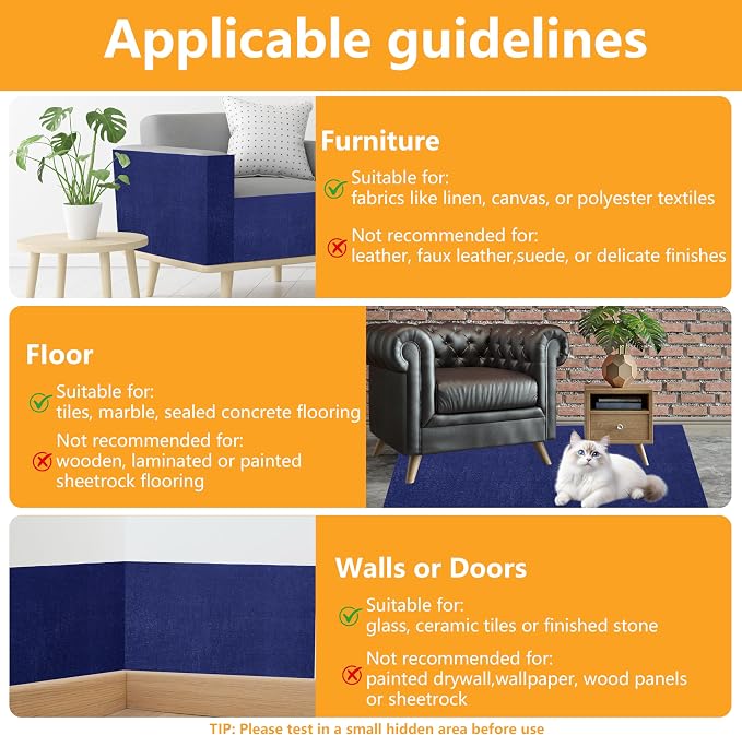 Cat Scratch Pad for Wall, Scratch Furniture Protector(39.3”×15.8”) | Cuttable and Adhesive Cat Scratching Mat, Fun Interactive Scratcher (Dark Blue) - Image 7