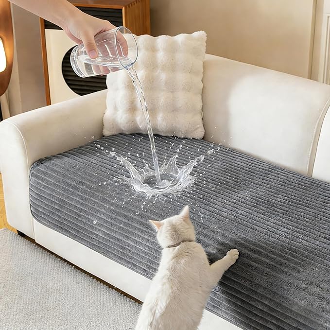 MYSKY HOME 100% Waterproof Couch Cover for Sofa, Couch Covers for Dogs, Non Slip Back Pet Sectional Sofa Covers for 3 Cushion Couch, Sofa Covers Washable, Dog Bed Cover, Dark Grey, 35"x70.9" by MYSKYHOME