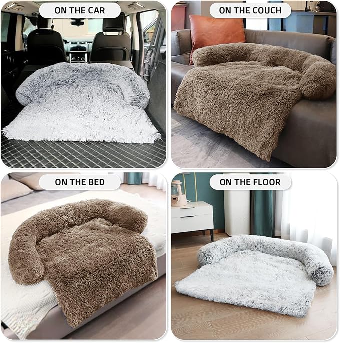Calming Dog Bed Fluffy Plush Dog Mat for Furniture Protector with Removable Washable Cover for Large Medium Small Dogs and Cats (Large(45x37x6), Camel) - Image 6