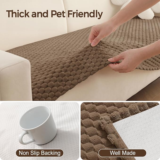 Foxdecor Couch Cover for Dogs Sofa Covers Non Slip Couch Pad Pet Friendly | Pet Couch Covers Washable Sofa Protector, Furniture Cover Couch Seat Protector for Living Room, Chocolate 28x82 Inch - Image 4