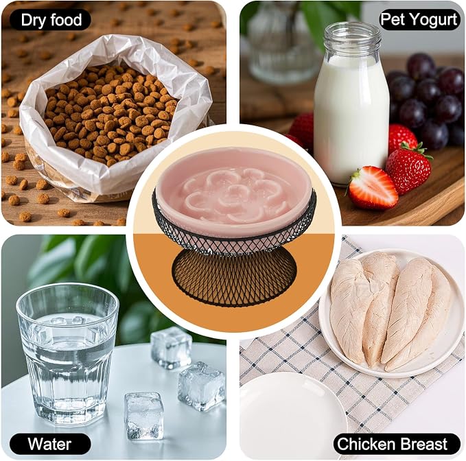 Raised Ceramic Cat Slow Feeder Bowl Elevated Food Bowl with Stand, Cat Slow Bowl for Wet Food and Dry Food, Whisker Friendly Pet Feeder for Kitty and Small Dog - Image 6