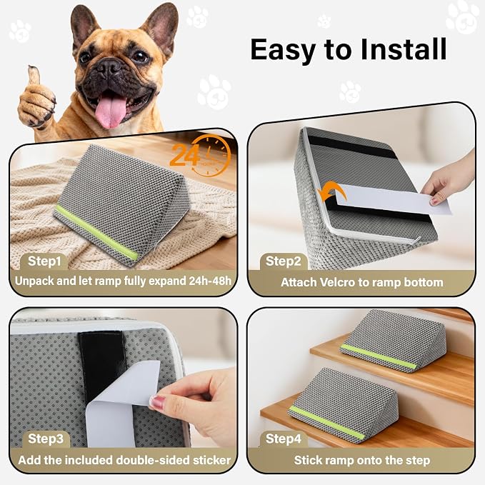 JoyBlooms Upgraded Dog Ramp for Stairs, Dog Stairs for Small Dogs (Corgi & Dachshund), 40D Foam Non-Slip, 30° Slope with Glow Strip, 13.8"x10.2"x5.9", Gray-3pcs - Image 9