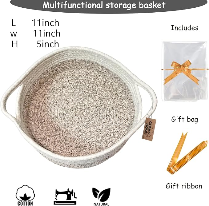 COMFY-HOMI Round Rope Basket with Handles for Shelves,Toys,Book, Cloth Storage Baskets for Organizing Toy Decorative Organizer for Living Room, Bathroom - Image 2