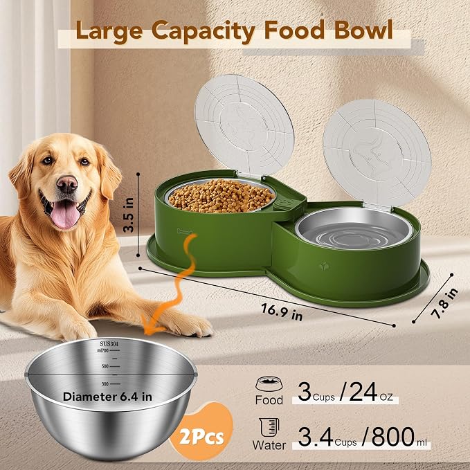 Newget 304 Stainless Steel Dog Bowl Set with Lids, 24oz Foldable Pet Dishes | Dual Food & Water Pet Bowl, Anti-Skid, Keeps Food Fresh, Easy to Install, for Small - Large Dogs/Cats - Indoor & Outdoor Use - Image 2