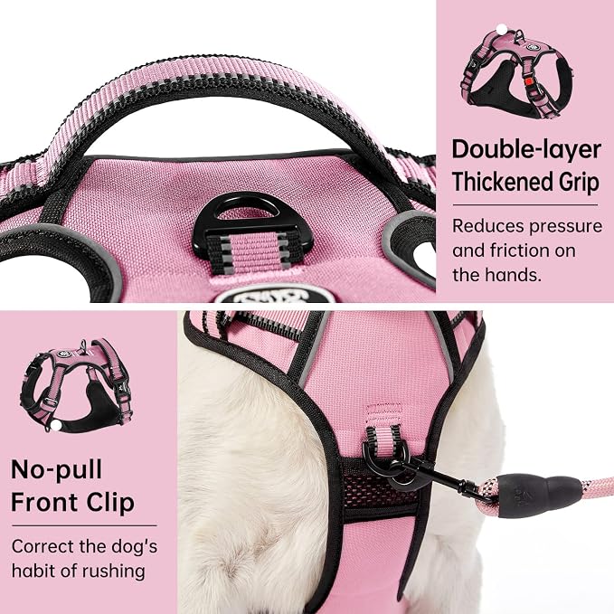 IVY&LANE No Pull Dog Harness for Medium Dogs, Dog Vest Harness with Leash, Safety Belt and Storage Strap, Fully Adjustable Harness, 360° Reflective Strip, Soft Handle (Pink, M) - Image 5
