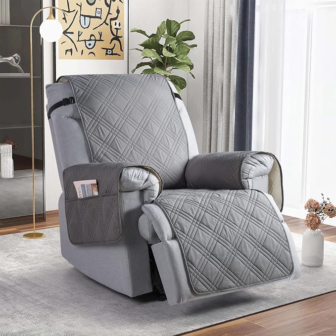 TAOCOCO 100% Waterproof Recliner Chair Covers, Non Slip Recliner Covers for Recliner Chair with Pocket, Washable Reclining Chair Cover Furniture Protector for Kids,Dogs(25'', Grey) - Image 8