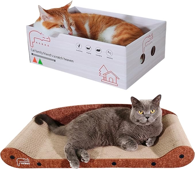 Cat Scratcher 24 Inch Cat Scratching Sofa Bed & 16" Lounge Box with Scratch Pad - Durable Cat Scratchers for Indoor Cats to Protect Your Furniture by KEBKE
