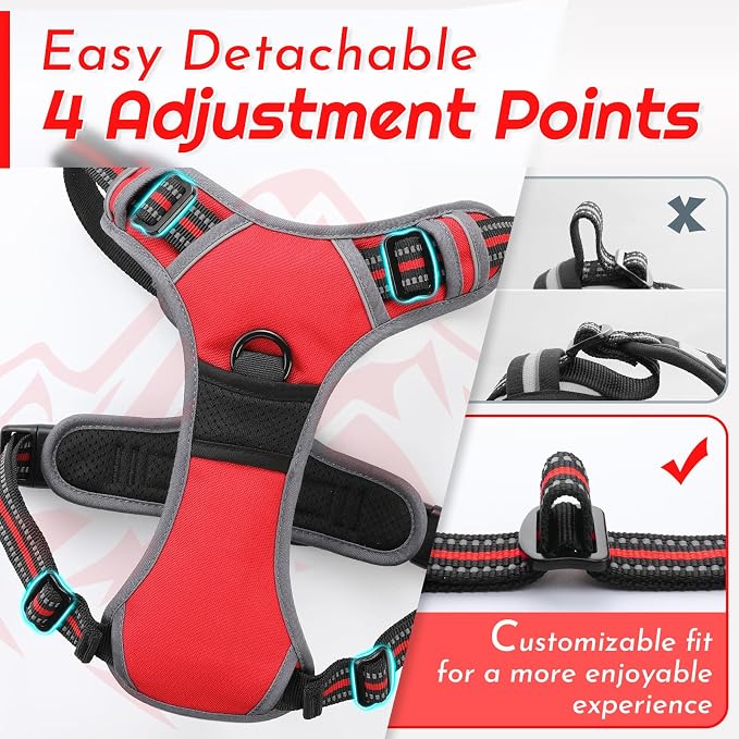 Eagloo Dog Harness for Medium Sized Dogs, No Pull Vest with 2 Leash Clips | No Choke with Handle, Adjustable Comfort Fit, Reflective Strips, Easy Walking Control, Red, Medium - Image 9