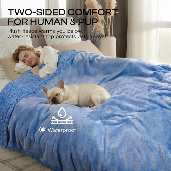Luciphia Waterproof Blanket for Large Dog, Reversible Sherpa Couch Cover | waterproof pet blanket sherpa fleece reversible couch cover bed protector car from spills scratches, Blue 85" x 57" - Image 5