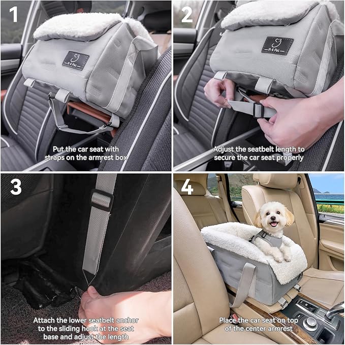 Center Console Dog Car Seat for Small Dogs Under 12 lbs – Secure Booster Seat with Safety Tether, Fits Most Cars & SUVs, Soft Washable Cushion, Portable Carrier Ideal for Pet Travel - Image 8