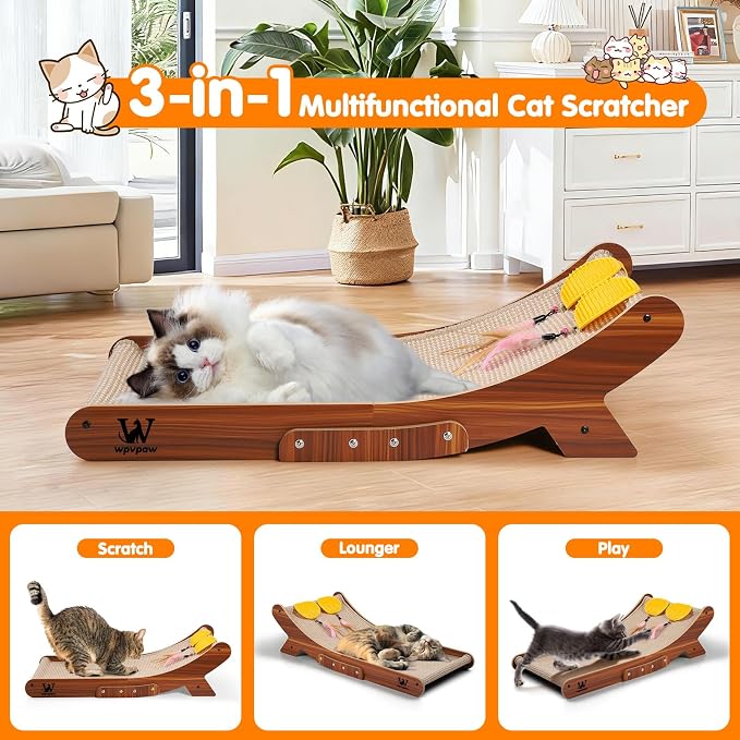 Sisal Cat Scratcher Bed, Natural Solid Wood Scratch Lounger, No Mess Scratching Chair Couch for Indoor Cats, 26 Inch Cat Scartching Pad, 3 in 1 Scratching Board, Furniture Protector - Image 3