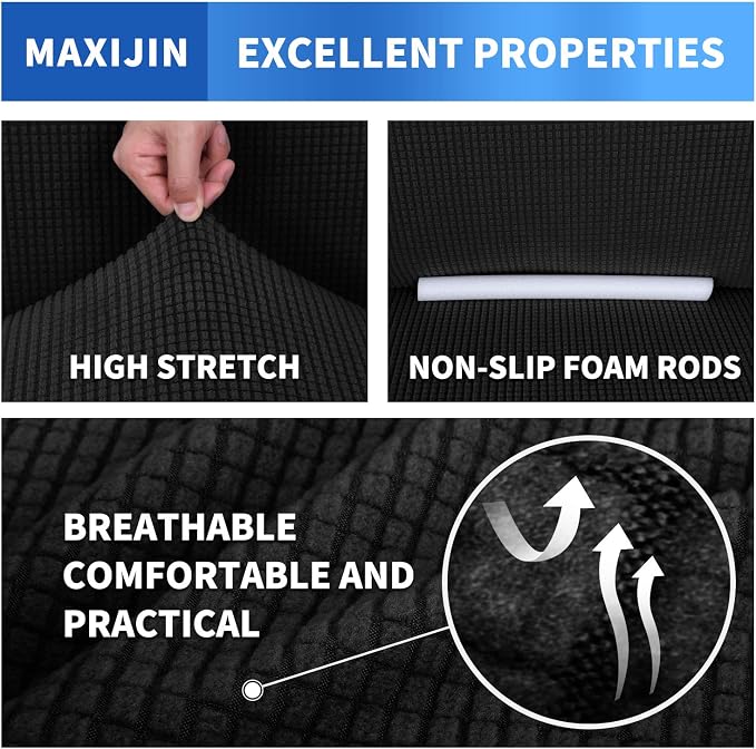 MAXIJIN Super Stretch Couch Cover for 3 Cushion Couch, 1-Piece Universal Sofa Covers Living Room Jacquard Spandex Furniture Protector Dogs Pet Friendly Fitted (Extra Large, Black) - Image 5