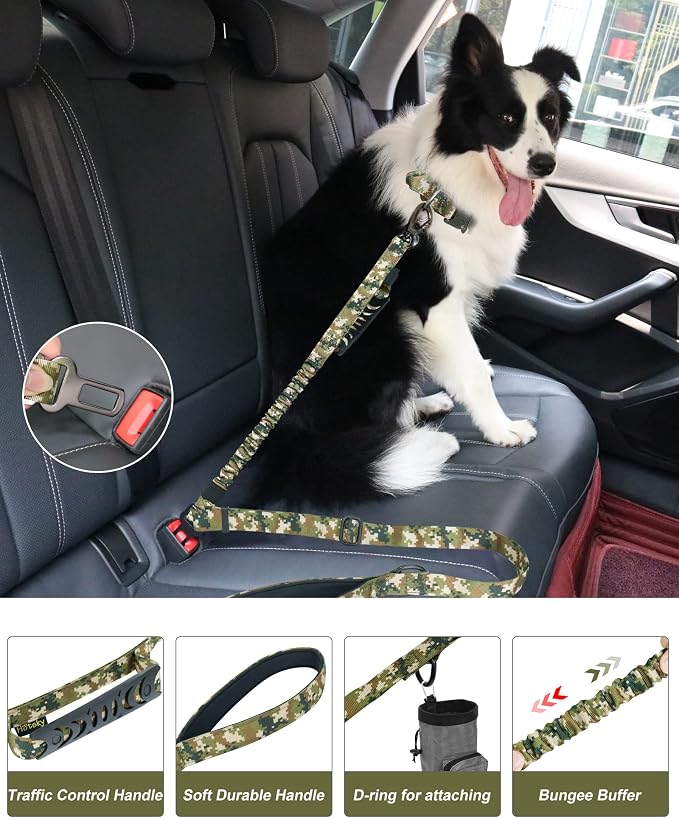 Hotsky Tactical Bungee Shock Absorbing No Pull Dog Leash,Blue Camo,4-6FT | Heavy Duty for Medium Large Dogs That Pull up to 660 lb,with Padded Double Handle ＆ Car Seatbelt,360°Rotating Locking Clasp - Image 3